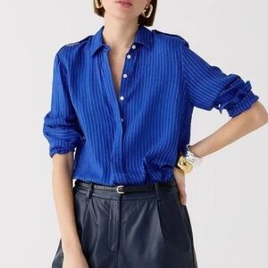 Jcrew womens textured button up top in beautiful blue